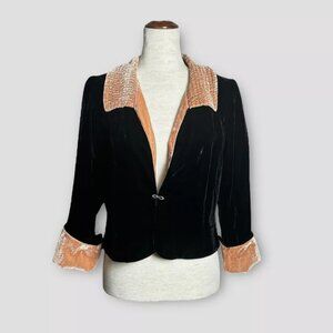 Black Velvet Blazer With Rose Gold Trim Soft Surroundings Size Medium